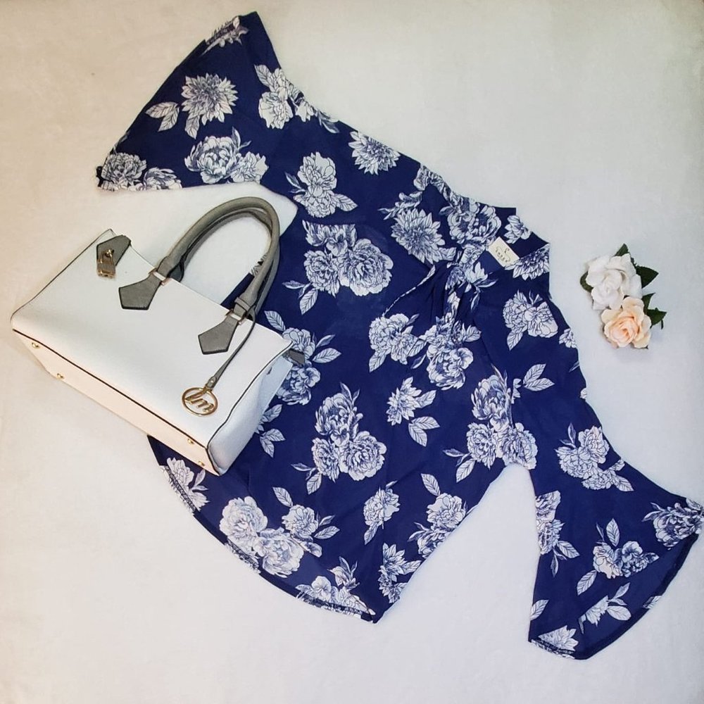 Dark Blue Bell Sleeved Blouse